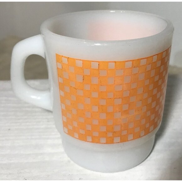 Fire King Mugs Vtg Anchor Hocking Orange White Pattern Milk Glass Set Of 3 USA - Picture 3 of 16